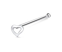 Hollow Flat Heart Silver Bone Nose Stud NSKD-132